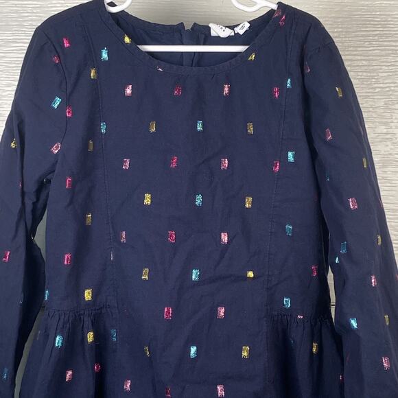 Gap Kids Girls Blue Metallic Print Long Sleeve Cotton Trapeze Dress Size L 10 - Picture 2 of 6